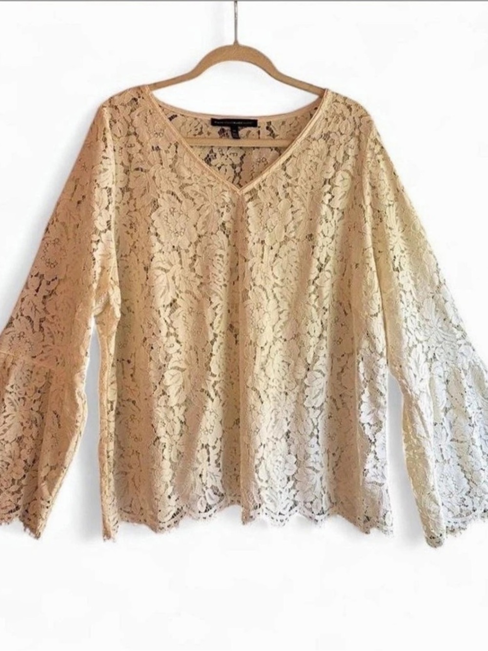 White House Black Market Floral Lace Blouse in Cream Size 2X